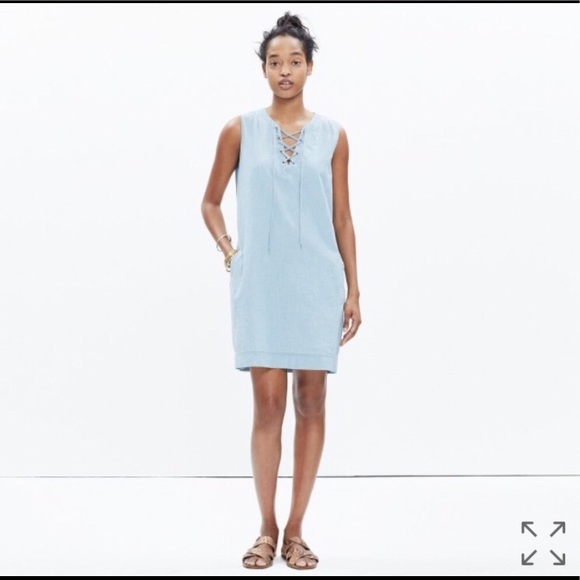 Madewell Chambray Lace Up Shift Dress - Picture 2 of 2